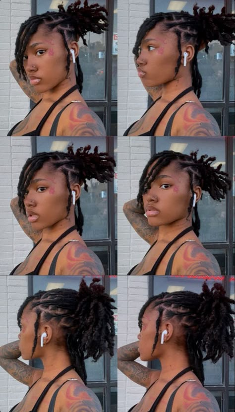 Hair Styles For Dreads Short, Women’s Dread Hairstyles, Two Loc Ponytails, Short Locs Hairstyles With Beads, Freaknik Hairstyles Locs, Short Locs Hairstyles Half Up Half Down, Dreaded Hair Women, Loc Hairstyles For Graduation, Side Part Loc Hairstyles