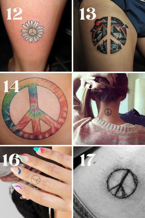 Modern Peace Tattoo Designs & Ideas - TattooGlee Rainbow Peace Sign Tattoo, Cool Peace Sign Tattoo, Peace Sign Tattoo Ideas, World Peace Tattoo, Peace Hand Tattoo, Small Peace Sign Tattoo, Peace Sign Tattoo Hippie, Hippy Tattoos For Women, Peace Tattoo For Men