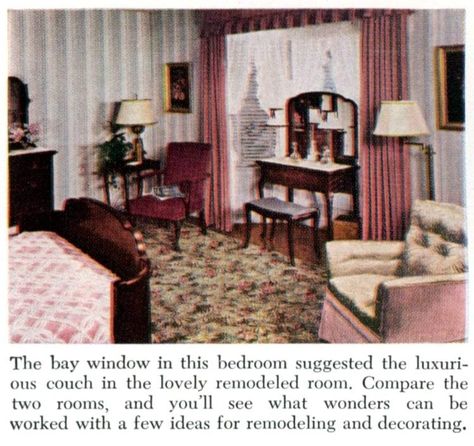 1940s Room, 40s Bedroom, Rehabbing Furniture, Before After Bedroom, 1940s Interior Design, 1940s Bedroom, 1940s Interior, Valance Patterns, Oc Clothes