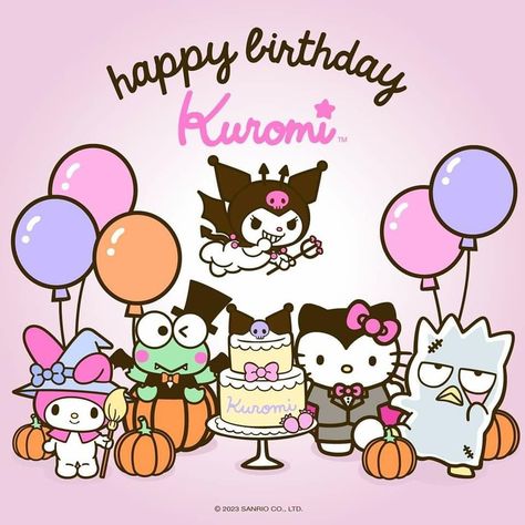 https://sanrio.com Happy Birthday Kuromi, Birthday Kuromi, Birthday Wallpaper, Cute Birthday Gift, Pinturas Disney, Birthday Gifts For Best Friend, October 31, Little Twin Stars, Hello Kitty Wallpaper