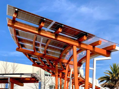 Solar Covered Walkways & Canopies Power NeoCity Academy Solar Panel Aesthetic, Umbrella Architecture, Solar Panels Architecture, Covered Walkways, Solar Pergola, Solar Tree, Recycle Design, Canopy Architecture, Walkway Design