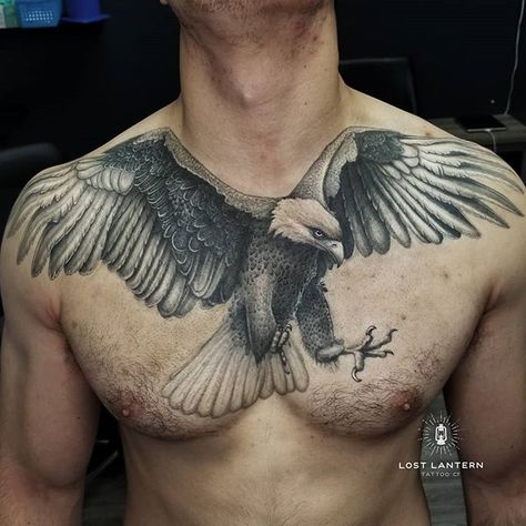 Bald Eagle Tattoos, Full Chest Tattoos, Cool Chest Tattoos, Chest Tattoos, Eagle Tattoo, Mandala Tattoo, Chest Tattoo, Animal Tattoos, Black And Grey Tattoos