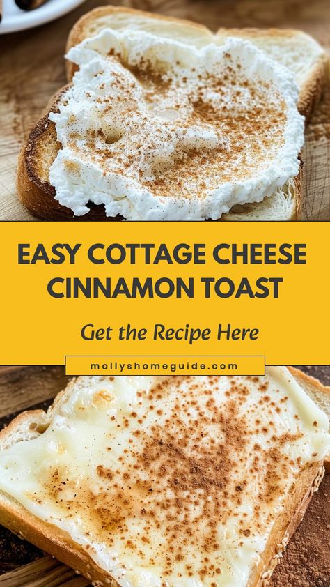 Indulge in a delightful breakfast treat with our cottage cheese cinnamon toast recipe. The creamy cottage cheese perfectly complements the sweet and warm cinnamon flavor, creating a delicious and satisfying dish to start your day off right. Whether you're looking for a quick morning meal or a cozy snack, this easy recipe is sure to become a favorite in your household. Try it today and enjoy the perfect blend of creamy, sweet, and comforting flavors!  Ingredients 4 slices brioche bread, or white Cottage Cheese With Cinnamon, Cottage Cheese Cinnamon, Cottage Cheese Cinnamon Bread, Cottage Cheese Cinnamon Toast, Blended Cottage Cheese Recipes Breakfast, Cottage Cheese Toast Breakfast Ideas, Easy To Digest Meals, Cottage Cheese On Toast, Blended Cottage Cheese Recipes