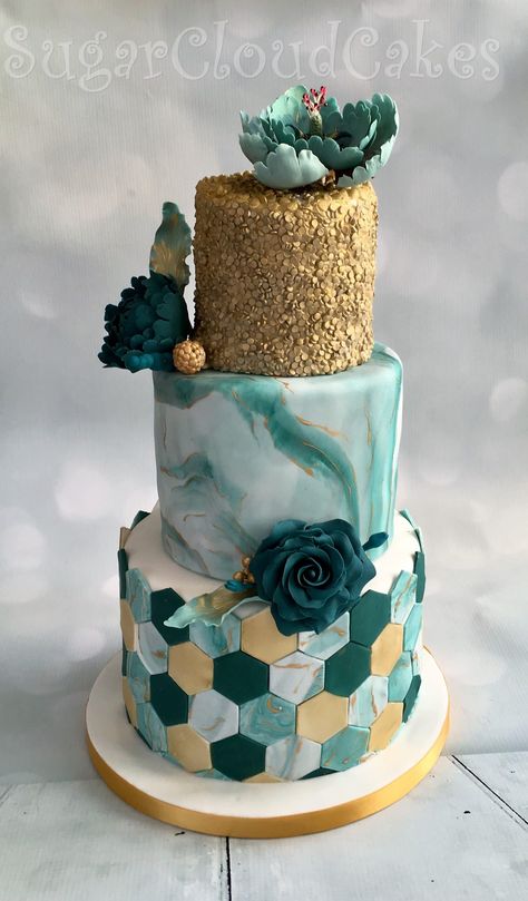 Teal And Gold Cake, Teal And Gold Wedding, Cloud Cakes, Teal Wedding Cake, Wedding Cake Favors, Cake Favors, Cloud Cake, Holmes Chapel, Wedding Cake Ideas