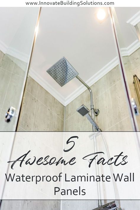 We are ready to give you the 5 AWESOME facts about these waterproof laminate wall panels. You are going to LOVE these wall panels after reading this. | Innovate Building Solutions | #BathroomRemodel #DIYShower #DIYRemodel | Bathroom Remodel DIY | DIY Shower Tub Wall Panels | Bathroom Wall Panels Waterproof Wall, Waterproof Laminate Shower Walls, Bathroom Wall Finishes, Wetwall Bathroom Panels, Laminate Wall Panels For Showers, Bathroom Wall Panels Ideas, Laminate Shower Wall Panels, Shower Wall Ideas, Groutless Shower Walls