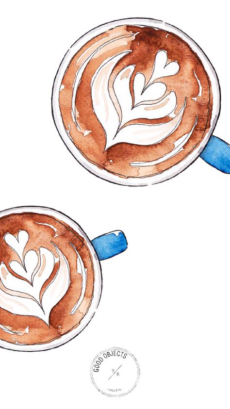 Cute Coffee Paintings, Coffee Drawing Ideas, Cute Coffee Drawings, Coffee Drawing Illustration, Coffee Doodle Art, Coffee Art Illustration, Latte Art Tattoo, Coffee Watercolor Painting, Coffee Drawings