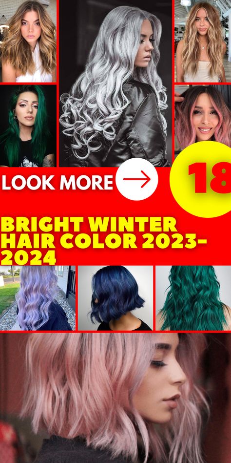 Elevate your winter style with the latest bright hair color ideas in 2023 - 2024. Explore a wide range of options for both blondes and brunettes, including short, curly, and pixie cut styles. Whether you're craving a vibrant red and blonde blend or looking to make a statement with purple and pink shades, our colored hair combinations are sure to keep you on-trend. Red Hair Color Ideas For Blondes, Bright Winter Hair Color, Winter Colors 2023, Bright Hair Color Ideas, Silver Fox Hair, Holiday Hair Color, True Winter Color Palette, Emerald Green Hair, Red Blonde