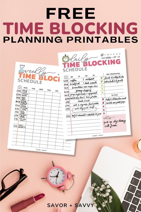 Conquer your schedule and boost productivity with these FREE printable time blocking templates!  This set includes a daily planner for detailed scheduling and a weekly planner for big-picture planning. 📅 Both templates feature a clean vertical layout, perfect for staying organized at home, work, or school.  Download your free PDF now and unlock a more focused and productive you! via @savorandsavvy Time Blocking Planner, Productivity Printables, Daily Planner Printables Free, Check Email, Time Blocking, Grid Paper, Boost Productivity, Printable Scrapbook Paper, Focus On Your Goals