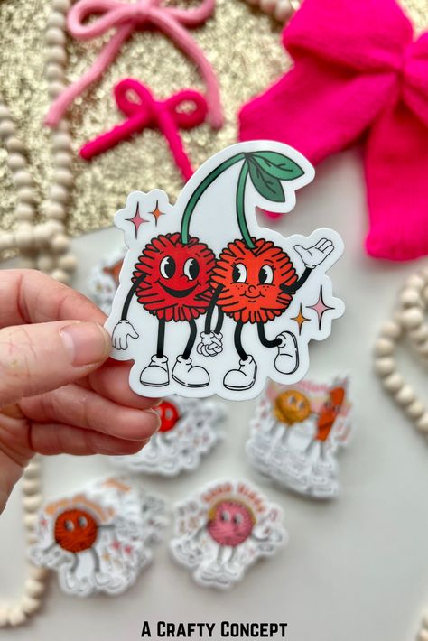 Looking for the perfect vinyl sticker for crocheters? How about this fun yarn cherries sticker? Crochet Stickers, Cherry Sticker, Friends Crochet, Yarn Balls, Sticker Retro, Red Yarn, Make Your Own Stickers, New Retro, Yarn Ball