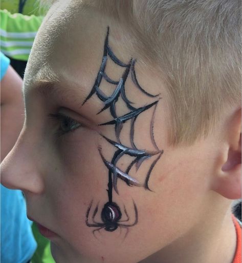 Simple Spider Face Paint, Face Painting Designs Halloween, Boys Halloween Facepaint, Spiderman Face Painting, Spiderman Face Paint, Kids Face Painting Easy, Spider Man Face Paint, Spider Face Painting, Spider Web Makeup