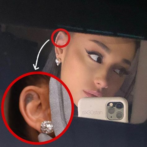 Ariana Grande Back Tattoo, Tattoo In Ear, Angel Wing Tattoo, Inside Ear, Ariana Grande Tattoo, Ariana Grande Images, Ear Art, Angel Wings Tattoo, Wing Tattoo