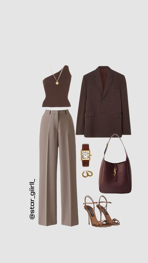 @star_giirll_ day at the office ootd Office Ootd, Neutral Capsule Wardrobe, Semi Formal Outfit, Monochromatic Outfit, Outfit Primavera, Day At The Office, Stylish Work Attire, Brown Outfit, Simply Chic