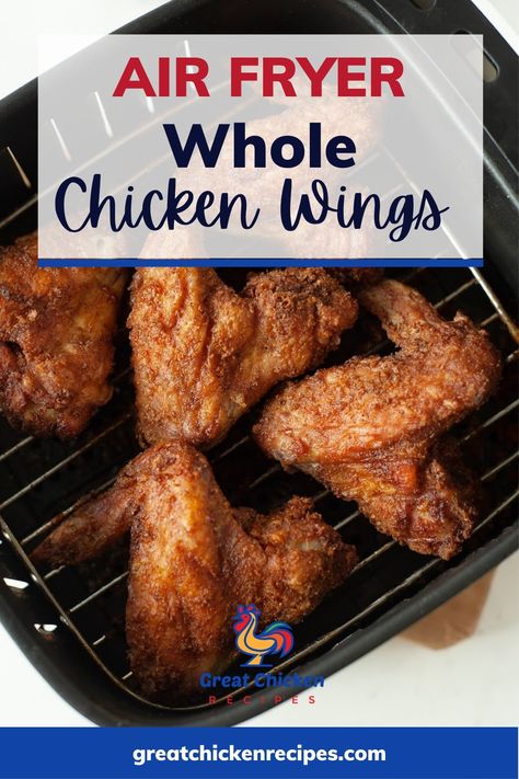 These air fryer whole chicken wings taste like deep-fried chicken without the flour, breading or oil. Learn how to make crispy whole wings in an air fryer with simple spices using this recipe. #recipes #chicken #chickenwings #appetizers Whole Fried Chicken, Whole Chicken Wings, Wings In The Air Fryer, Air Fryer Whole Chicken, Air Fryer Recipes Chicken Wings, Chicken Wing Recipes Fried, Best Chicken Wing Recipe, Air Fry Chicken Wings, Cooking Chicken Wings