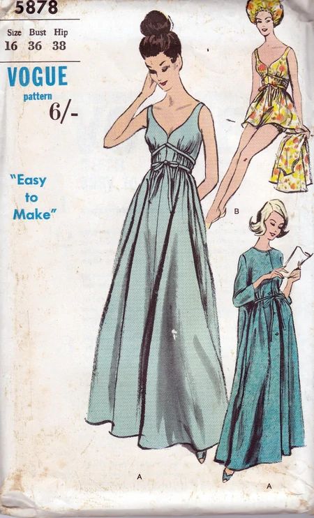 Historical Sleepwear, Empire Top, Vintage Clothes Patterns, Sleeveless Nightgown, Vogue Dress Patterns, Nightgown Pattern, Circular Skirt, Vintage Vogue Patterns, 1970s Sewing Patterns