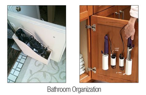 Re-purpose for organization in your bathroom. Hair Appliance Storage, Hair Dryer Storage, Hair Tool Organizer, Bathroom Hacks, Hair Appliances, Bath Organization, Appliances Storage, House Decorations, Diy House