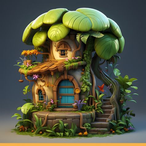 Fantasy House Concept Art, Stylized Building, Fantasy House Concept, Diorama House, Anime Medieval, Medieval Environment, Stylized House, Immersive Technology, Stylized Background