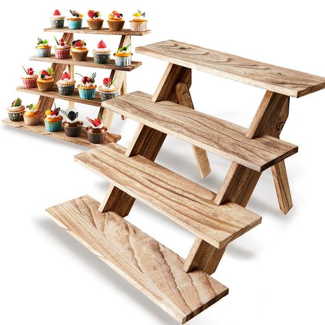 PRICES MAY VARY. The Wood Cupcake Stands is made of premium natural wood, solid pieces of wood that hold well in place and is super durable, Sturdy - doesn’t wobble at all! Easy To Assemble and Breakdown: Anyone can install the wooden cupcake holder in 3 minutes following the piece instructions without any tools, and it can be disassembled at any time, which will be very convenient for you SIZE: The rustic wood display stand has 4 tiers and fits anywhere. After assembly, the dimensions are: Leng 3 Tier Cupcake Stand Diy Rustic Wood, Rustic Cupcake Stands For Weddings, Cookie Stand Display, Wood Party Decorations, Rustic Wood Cupcake Stand, Wooden Cupcake Stands, Rustic Cupcake Stands, Wood Cupcake Stand, Lion King Birthday