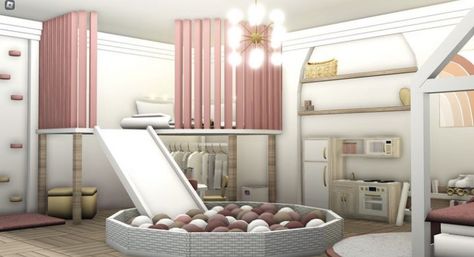 Bloxburg Mood Room Ideas, Bloxburg Costume Furniture, Bloxburg Large Bedroom Ideas, Twins Room Bloxburg, Girl Room Ideas Bloxburg, Bloxburg Loft Room Ideas, Bloxburg Play House, 3x3 Bloxburg Office, Kids Room Design Bloxburg