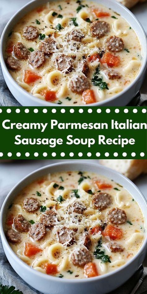 Craving a hearty bowl of comfort? This Creamy Parmesan Italian Sausage Soup is bursting with flavor and creamy goodness. Perfect for family dinners, it’s an easy soup recipe that everyone will love. Ditalini Soup, Spinach Parmesan, Sausage Parmesan, Sausage Soup Recipes, Parmesan Soup, Italian Sausage Soup, Ditalini Pasta, Seasoning Salt, Creamy Parmesan