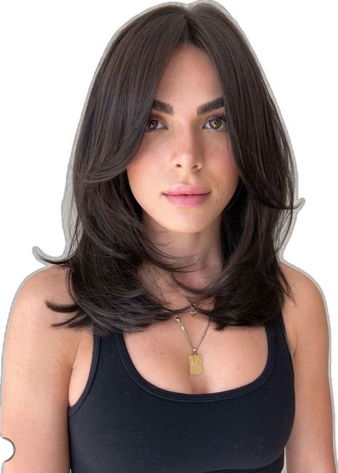 Layered Hair For Thick Wavy Hair, Hair Style 2024 Girl Medium, Cute Mid Length Haircut With Bangs, Front Layers Short Hair Face Framing, Short Hair Face Frame, Short Layered Thick Hair, Short Length Layered Hair, Framing Face Haircut, Long Bangs Medium Hair