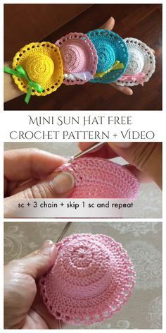 Barbie Doll Crochet Patterns Free, Hat Free Crochet Pattern, Crochet Doll Clothes Free Pattern, Crochet Sun, Barbie Knitting Patterns, Video Wedding, Crochet Sun Hat, Mini Hat, Crochet Barbie Clothes