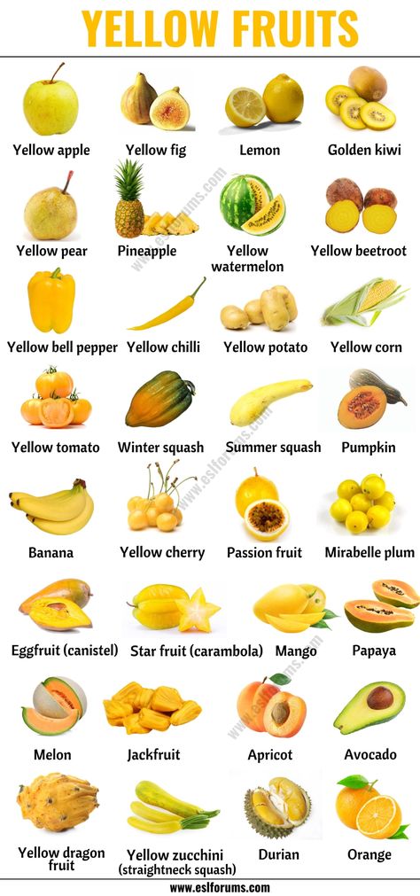 Yellow Fruits: List of 30+ Yellow Fruits & Vegetables with ESL Picture! - ESL Forums Type Of Vegetables, Yellow Fruit And Vegetables, Vegetable List With Pictures, Pictures Of Fruits And Vegetables, Yellow Fruits And Vegetables, Type Of Fruits, Unusual Vegetables, Fruits And Vegetables Names, Vegetable List