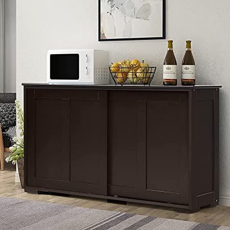 Salches Kitchen Storage Sideboard, Stackable Buffet Cabinet w/Adjustable Shelf, Cupboard w/Smooth Sliding Door for Dining Room/Living Room/Entryway/Bathroom (Brown) Sliding Door Pantry, Pantry Black, Wood Sliding Door, Kitchen Sliding Doors, Bathroom Brown, Organiser Cucina, Storage Sideboard, Kitchen Storage Cabinet, Kitchen Cupboard Storage