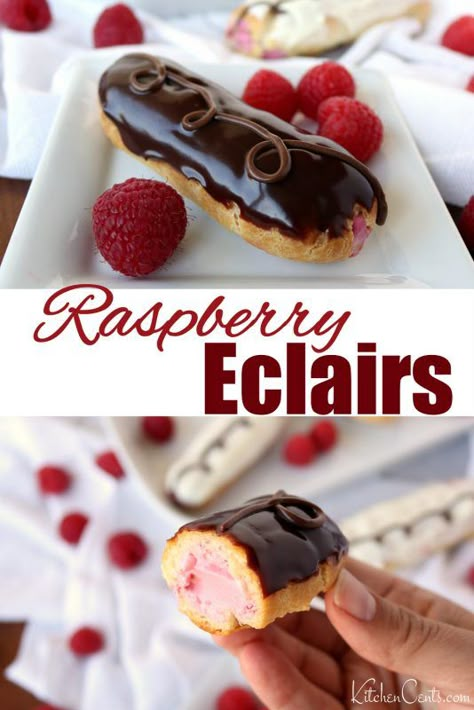 Easy Raspberry Mousse, Raspberry Eclairs, Dessert Raspberry, Mousse Filling, Chocolate Peanut Butter Desserts, Eclair Recipe, Cream Puff Recipe, Raspberry Mousse, Peanut Butter Desserts