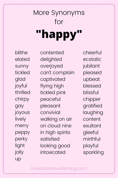 Synonyms For Happy, Happy Synonyms, More Synonyms, Manifestation Inspiration, Writing Expressions, Advance English, Aesthetic Writing, Writing Inspiration Tips, Hijabista Fashion