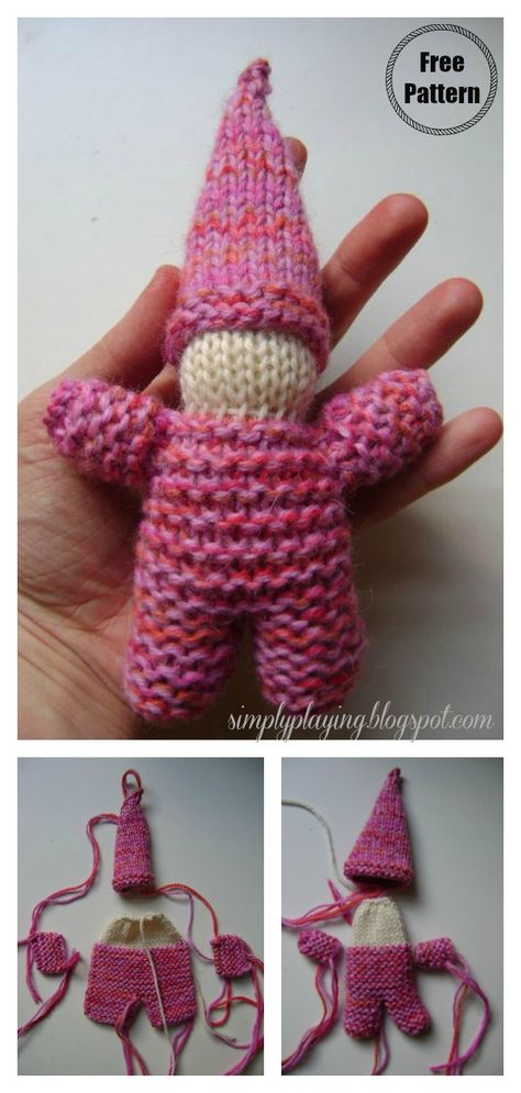 Lace Knit Stitches, Knit Gnome, Baby Knitting Free, Xmas Crochet, Knitting Projects Free, Bunny Knitting Pattern, Easy Yarn Crafts, Christmas Knitting Patterns Free, Christmas Elf Doll