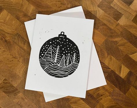 Linocut Holiday Card, Christmas Lino Print Ideas, Linocut Christmas, Holiday Cards Handmade, Print Christmas Card, Northern Ontario, Linoleum Print, Linocut Printmaking, Lino Art