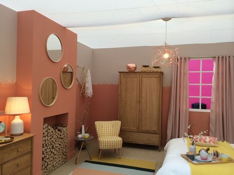 copper blush bedroom by dulux Copper Blush Living Room, Copper Blush Bedroom, Pink And Copper Bedroom, Apricot Bedroom Walls, Dulux Peach Colours, Dulux Copper Blush, Dulux Copper Blush Bedroom, Copper Blush Dulux Paint, Dulux Soft Peach