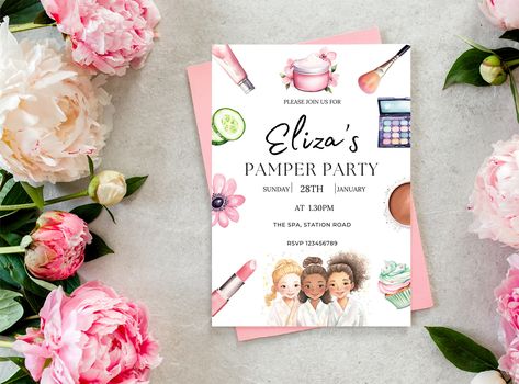 Girls Pamper Party, Spa Birthday Party Invitations, Spa Birthday Party, Spa Birthday Parties, Spa Birthday, Perfect Birthday Party, Pamper Party, Printable Birthday Invitations, Party Invite Template