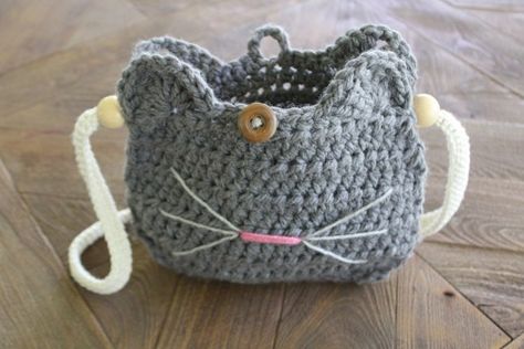 ​Crochet Kitten Bag Cat Bag Pattern, Purse Patterns Free, Crochet Purse Pattern Free, Cat Purse, Crochet Toddler, Crochet Bag Pattern Free, Bag Pattern Free, Crochet Pouch, Crochet Purse