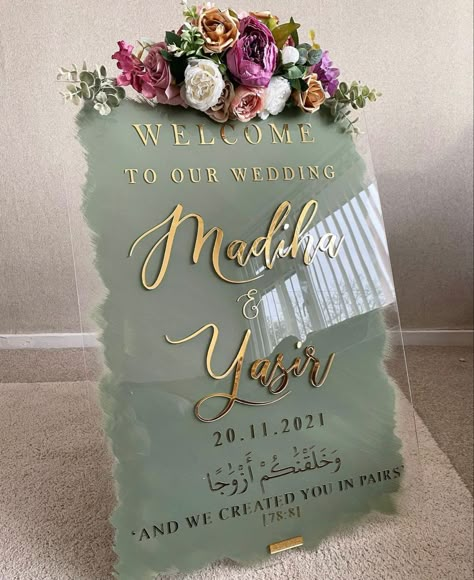 Welcome To Wedding Board, Nikkah Welcome Board, Welcome Board For Wedding, Acrylic Wedding Signs, Wedding Welcome Board, Creative Wedding Gifts, Im Obsessed, Wedding Planning Decor, Wedding Gifts Packaging