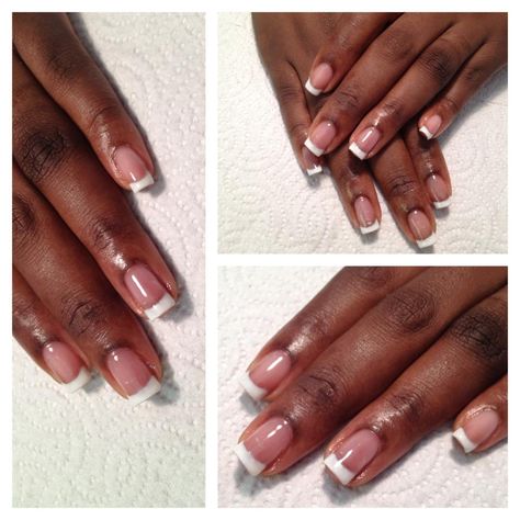 Nail of the week- Gel polish french manicure. French Manicure Dark Skin, French Manicure On Black Women, Pedicure To Match French Manicure, French Tip Pedicure Black Women, Shellac French Manicure, Upgraded French Manicure, French Manicure With A Twist, Gel French Manicure, Dragon Claw