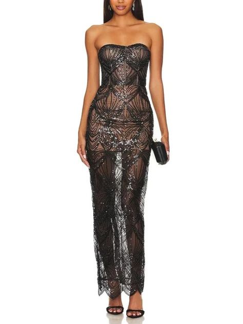 Holidays Outfits, Sparkly Gown, Bronx And Banco, Beaded Party Dress, Long Gowns, Strapless Bustier, Long Gown Dress, Eve Outfit, Sequin Maxi Dress