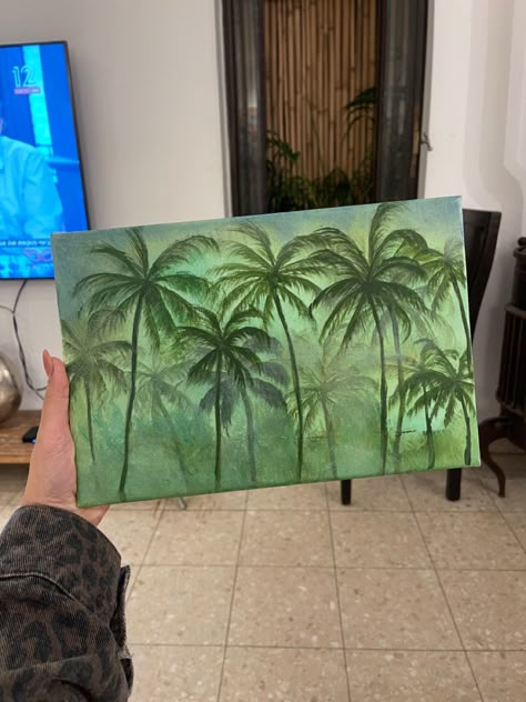 Jungle Canvas Painting, Jungle Theme Painting, Safari Painting Easy, Jungle Painting Acrylic Easy, Jungle Acrylic Painting, Jungle Painting Easy, Painting Aesthetic Nature, Jungle Painting Acrylic, Tropical Leaves Painting