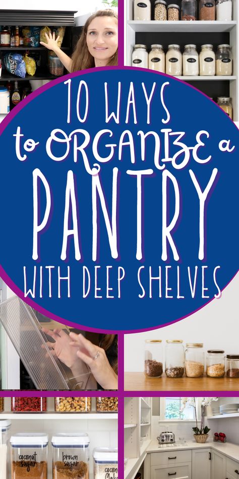 How To Organize Deep Pantry Cabinets, Organizing Cabinet Pantry, Kitchen Shelves Organization Ideas, How To Organize Pantry Shelves Food, How To Organize A Narrow Deep Pantry, Organizing Deep Shelf Pantry, Deep Cupboard Storage Ideas Kitchen, How To Organize A Pantry Cabinet, Pantry Organizing Tips