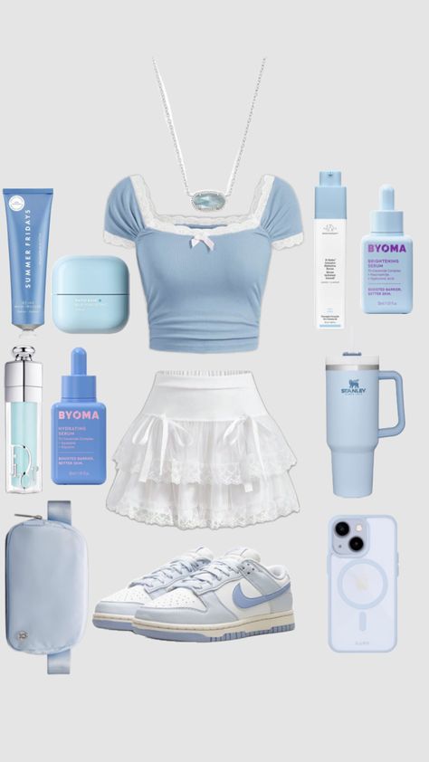 Preppy Outfits Blue, Blue Preppy Outfit, Soft Core Outfits, Outfit Wallpaper, Core Outfits, Blue Preppy, Preppy Vibes, Wallpaper Summer, Trendy Outfits For Teens