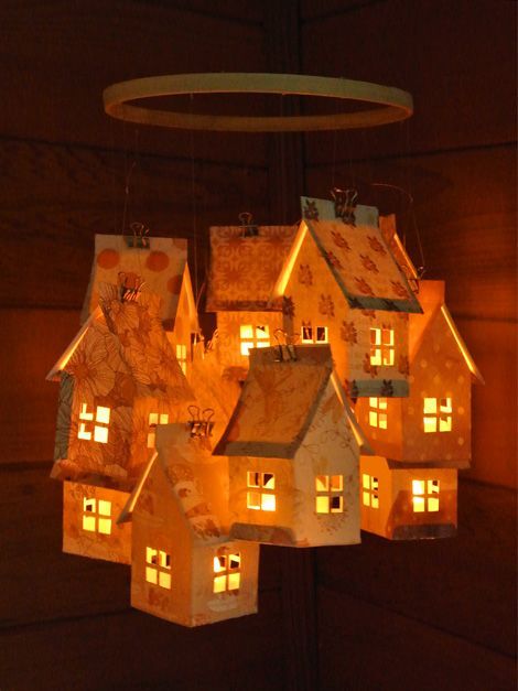 Paper House Luminaries Mobile - Just Something I Made Flameless Tea Lights, Diy Lampe, House Template, Paper House, Glitter Houses, Putz Houses, Up House, Paper Houses, Kirigami