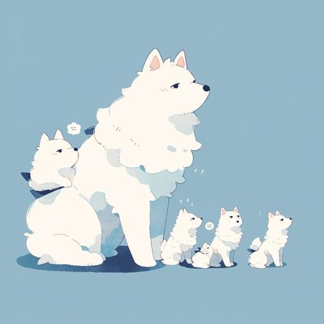 Samoyed Dog Drawing, Dog Chibi Drawing, Fursona Inspiration, Fat Dog, Dog Accesories, Drawing Wallpaper, Art Things, Chibi Drawings, Random Art