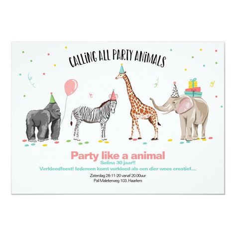 Calling All Party Animals Zoo Wild Girl Birthday Invitation | Zazzle.com Wild One Animals, Calling All Party Animals, Party Animals Birthday, Animals Birthday Invitation, Zoo Birthday Party, Animal Birthday Invitation, Animal Party Theme, Zoo Birthday, Zoo Party