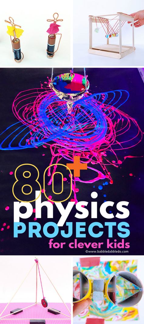 Kids love physics projects! Get them excited about this incredible branch of science through hands-on projects! Physics Is Fun, Science Based Art Projects, Physics Crafts, Physics Activities For Kids, Physics Models Projects, Physic Project, Physics Experiments For Kids, Physics Project Ideas, Engineering Projects For Kids