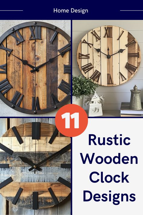 Elevate your decor with charming rustic wooden clock designs! Perfect for adding warmth and character to any room. Get inspired—read the full guide now! #RusticDecor #WoodenClocks #HomeDecorIdeas #DIYWoodProjects #RusticDesigns Wooden Wall Clocks Ideas, Diy Wood Clocks, Boho Wall Clock, Homemade Clocks, Farmhouse Vintage, Rustic Wood Frame, Wood Clocks, Wooden Wall Clock, Wooden Clock