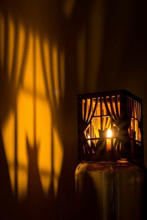 Wood Tea Light Holder, Wood Halloween, Diy Lamps, Unique Floor Lamps, Halloween Lanterns, Black Tones, Dinner Table Decor, Shadow Art, Light Sculpture