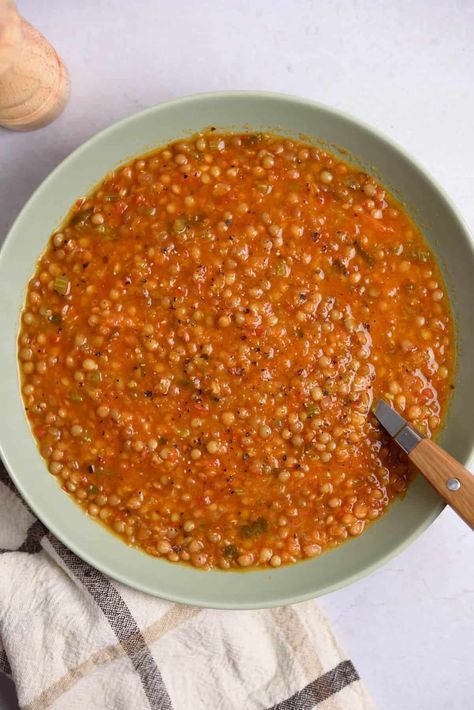 Vegan Lentil Tomato Soup Recipe - (Gluten-free, Dairy-free) Tomato Soup With Lentils, Greek Lentil Soup Recipe, Lentil Tomato Soup, Soup Stovetop, Tomato Lentil Soup, Tomato Lentils, Tomato Soup Homemade, Tomato Soup Recipe, Vegan Lentil