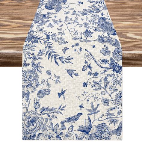 PRICES MAY VARY. Polyester DELICATE DESIGN: Our table runner is patterned with blue scenery against white background, flowers, birds and plants, elegant and exquisite, quite suitable to decorate dining table. MEASUREMENT: The table runner is about 13 x 72 inch, long enough to decorate your tables at home and party. DURABLE & REUSABLE: Made from good quality polyester material, our table runner is anti-slip and anti-fading, waterproof, heat resistant and easy to clean, adding glamour to your dini Mode Monochrome, Flower Table Decorations, Summer Table Runner, Candy Buffet Tables, Spring Table Runner, Dining Table Decoration, Home Party Decor, Printed Table Runner, Summer Table