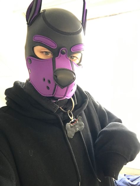 Human dog being cute! Bulldog Harness Men, Pup Play Mask, Pup Play Art, Pup Hood Mask, Pup Play Gear, Pup Play Human, Puppy Play Aesthetic, Pup Play Aesthetic, Dogboy Aesthetic