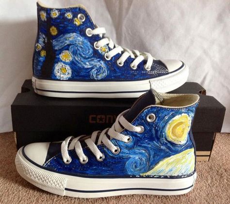 Van Gogh’s Starry Night | Community Post: 15 Unique Customized Converse Sneaker Designs Vincent Van Gogh Nike, فنسنت فان جوخ, Painted Converse, Baskets Converse, Painted Sneakers, The Starry Night, Custom Converse, Hand Painted Shoes, Painted Clothes